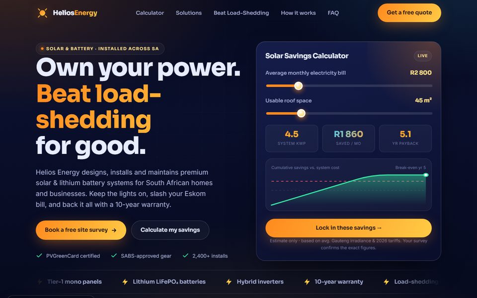 Helios Energy website demo